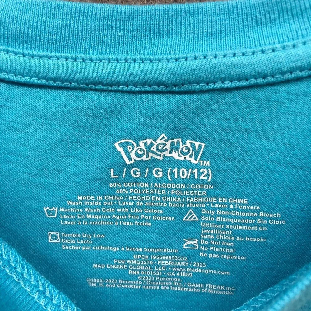Pokemon Youth‎ Kids L 10-12 Short Sleeve T Shirt Pikachu Charmander Bulbasaur
